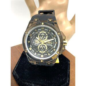 Invicta Men's Watch 48807 Racing Saphirex Quartz Gold Black Rubber Strap 46mm